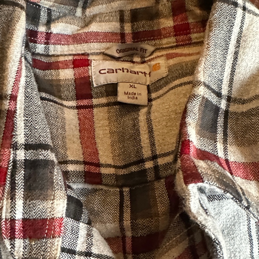 Carhartt Men's Red and Gray Checkered Shirt